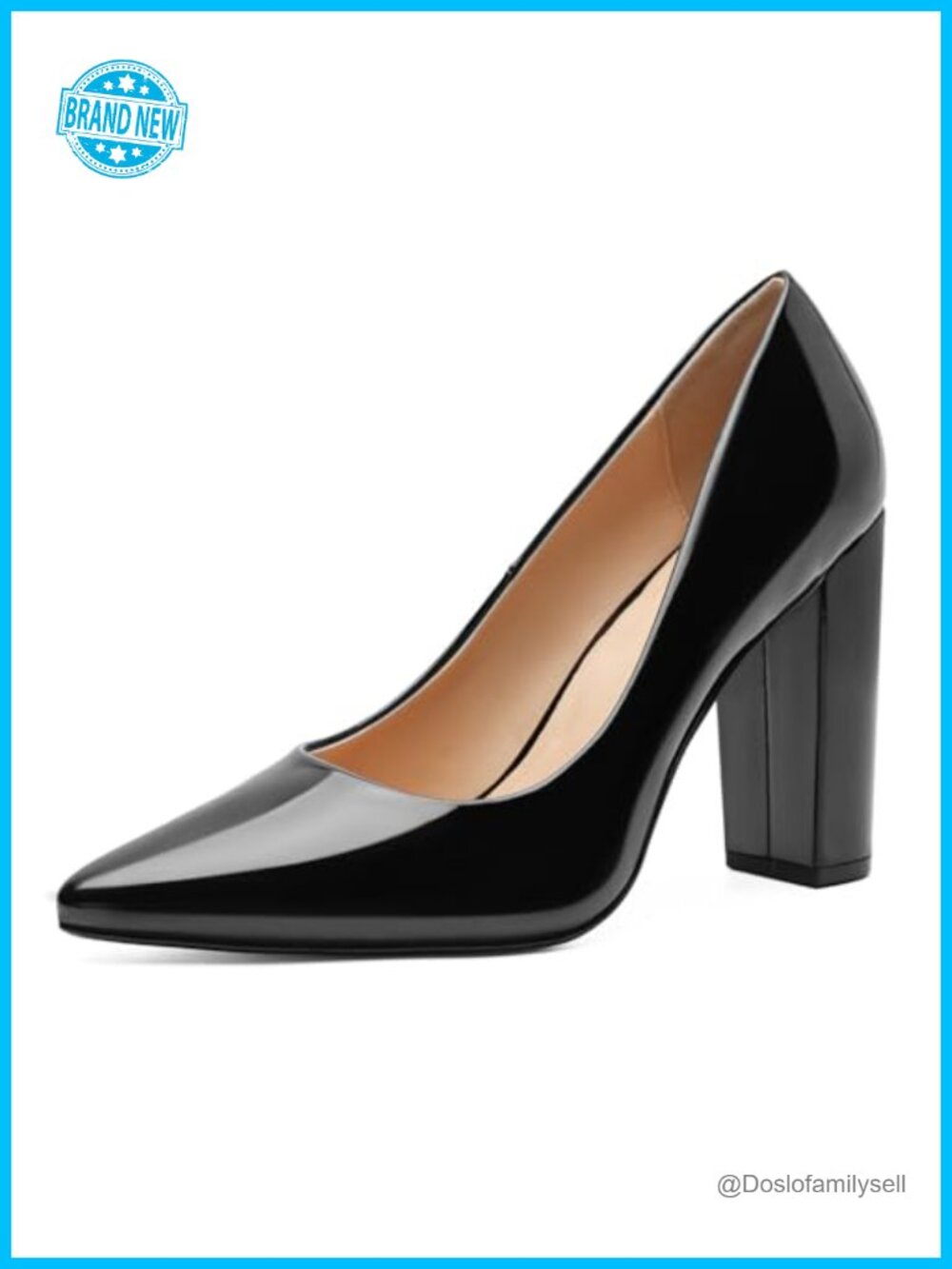 Unisex Patent Leather Chunky Block Heels 4.7 Inch Pointed Toe Pumps